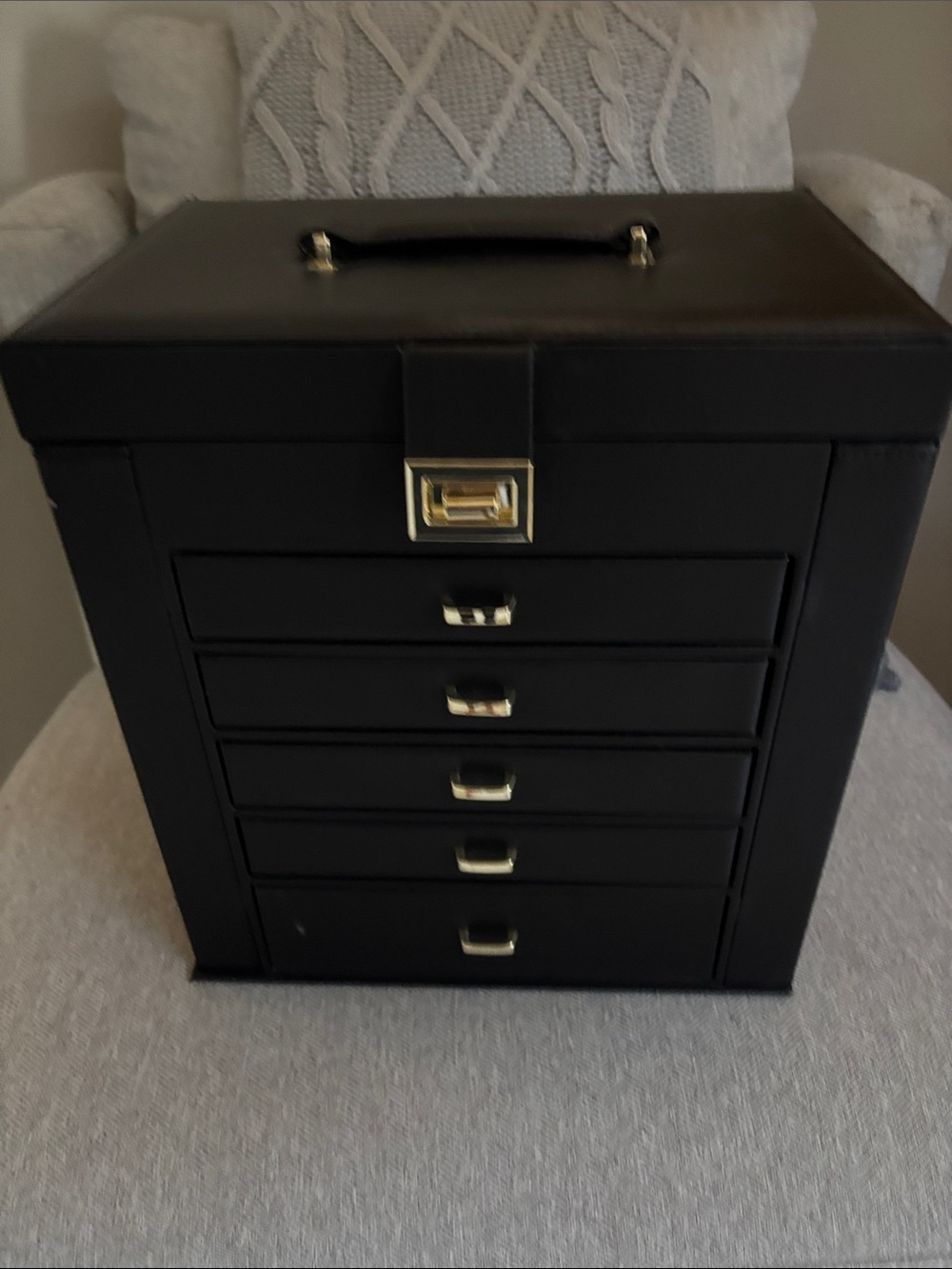 Black Jewelry Organizer Chest with Gold Accents - Elegant Multi-Drawer Storage